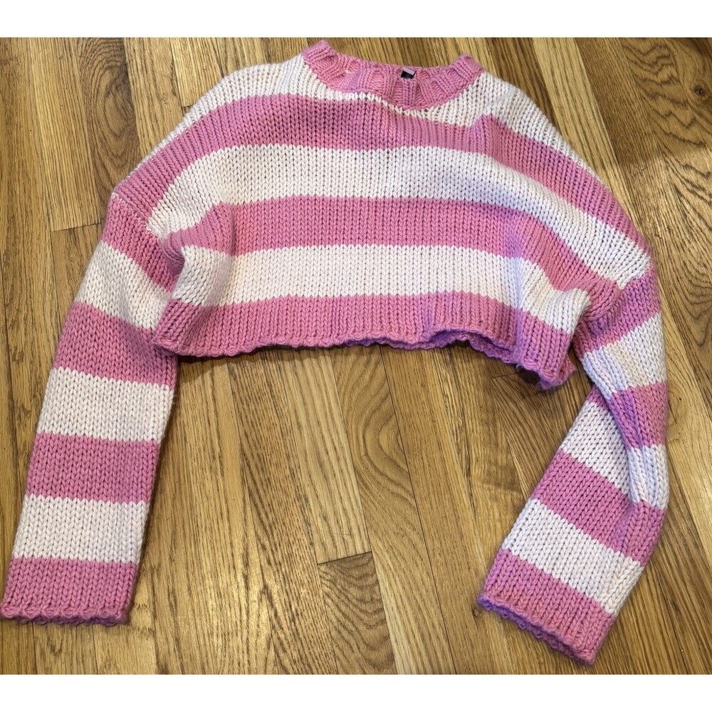 Edikted Chunky Crop Sweater XS / S Pink Striped Knit